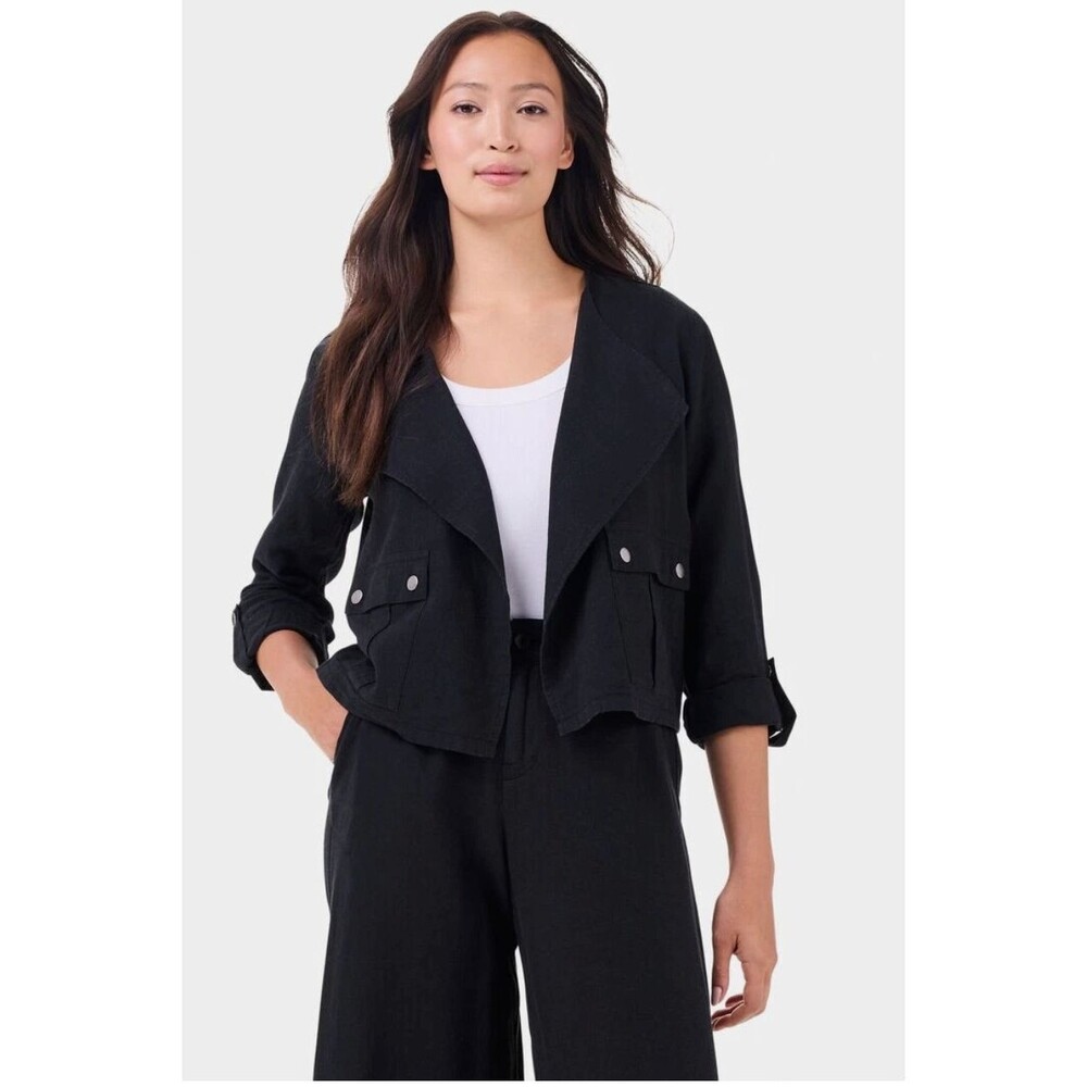 NIC +ZOE RUMBA Organic LINEN MOTO JACKET BLACK SZ Small